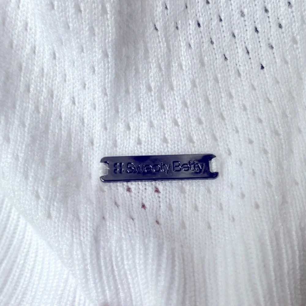 Sweaty Betty Long-sleeve eyelet White hooded top & blue trim on sleeves, Size M - Picture 3 of 10